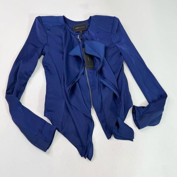 BCBGMaxazria Flora Jacket Womens XS Blue Cascade Collar Full Zip Blazer New - Picture 1 of 10